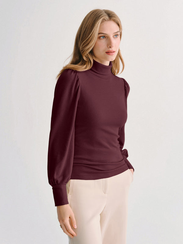 OGLmove ProWarm Turtleneck Puff Sleeve Top Ruby XXS