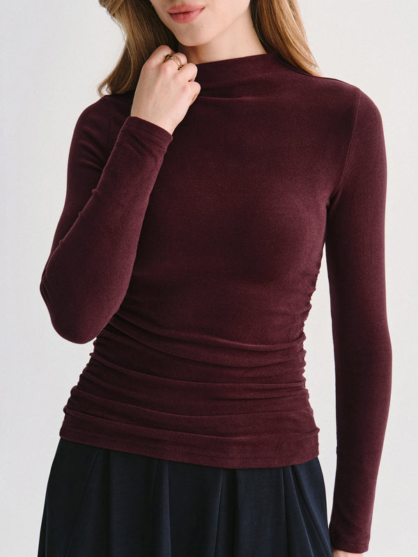 OGLmove Thermal Ruched Sides Tuckable Mockneck Top Ruby XXS