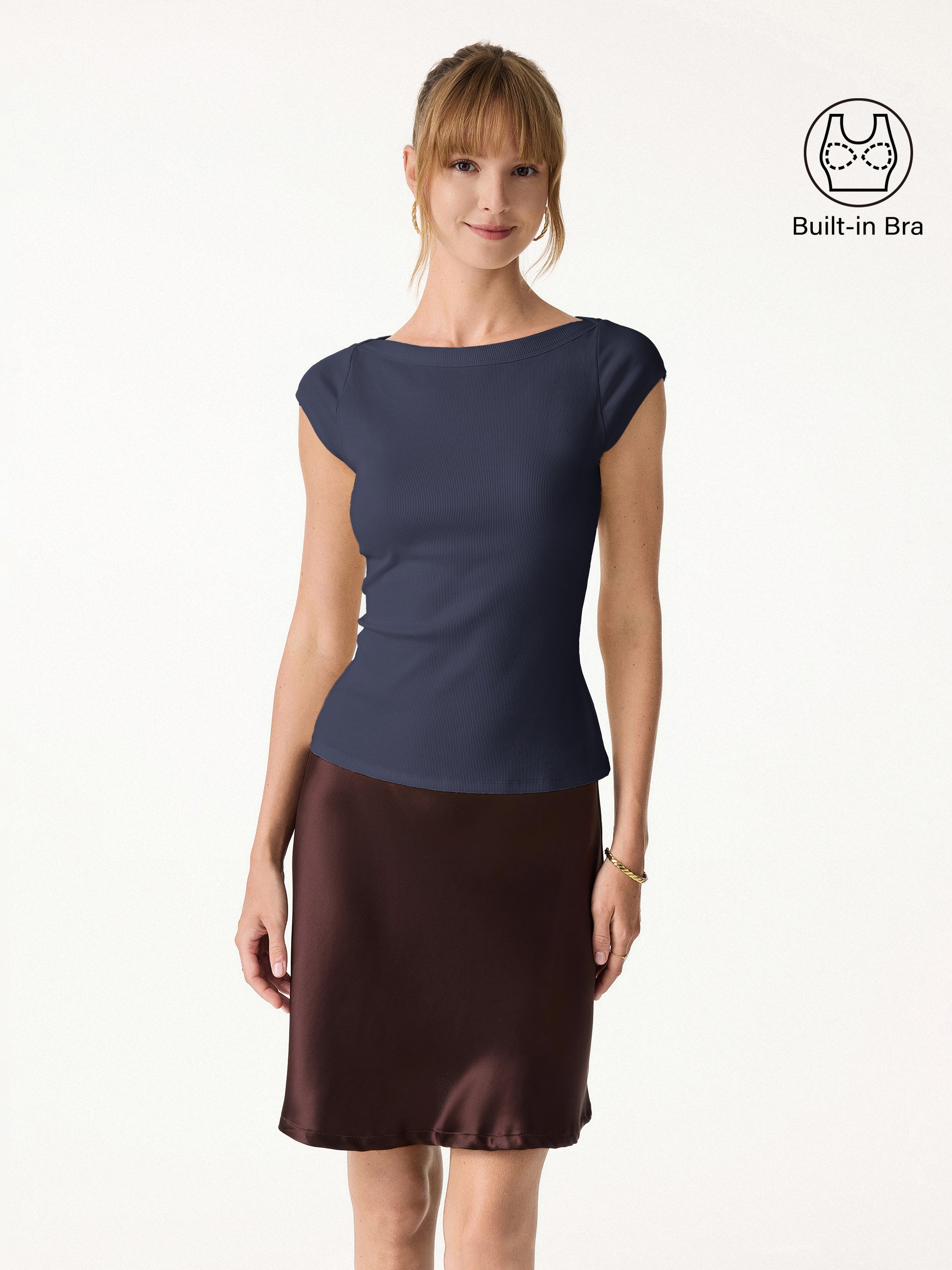 Plantive Boatneck Cap Sleeve Bra Top