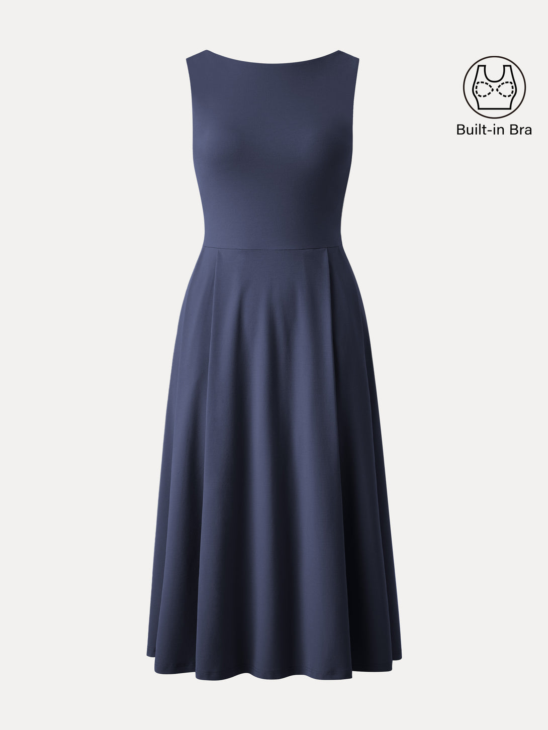 Women's Sleeveless Boat Neck Fitted Midi Dress
