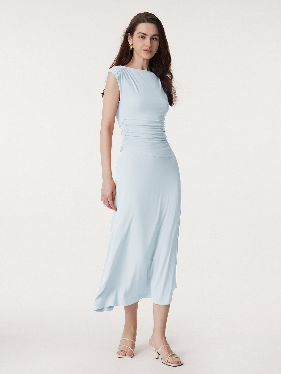 Breezy Cooling Side Ruched Maxi Dress Sky Glass XS