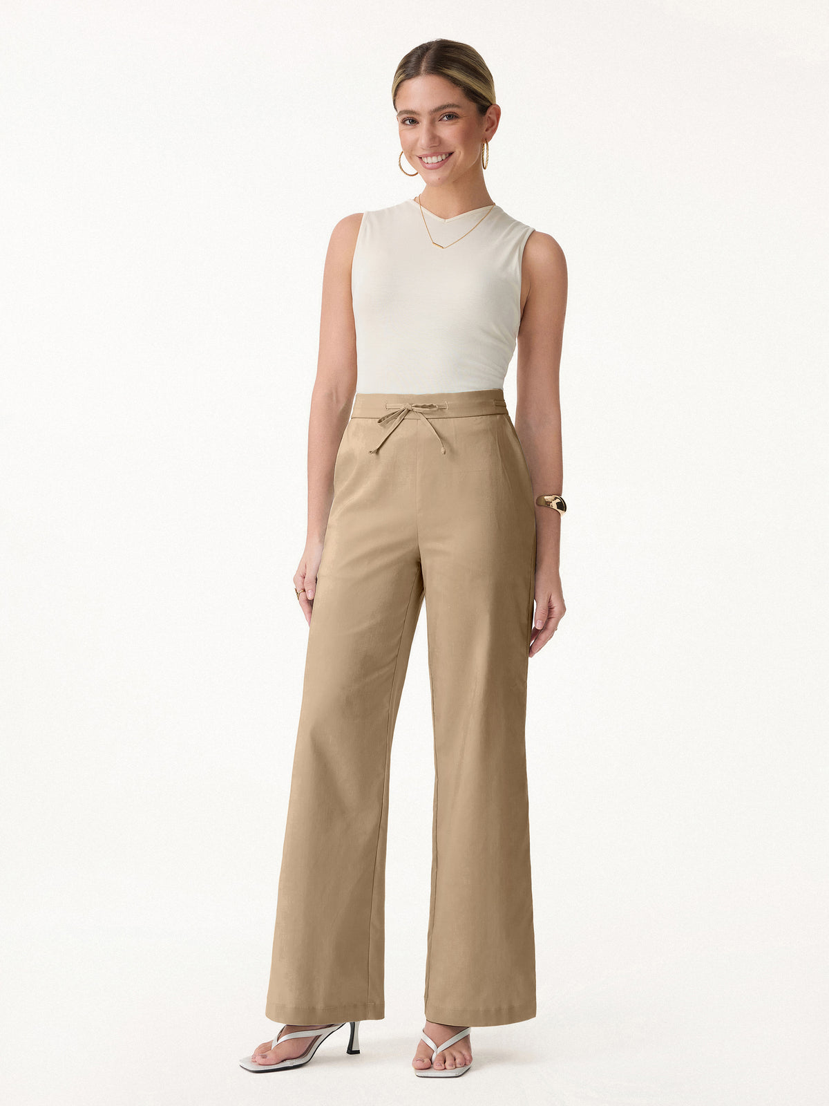 Drawstring Wide Leg Pant Pockets