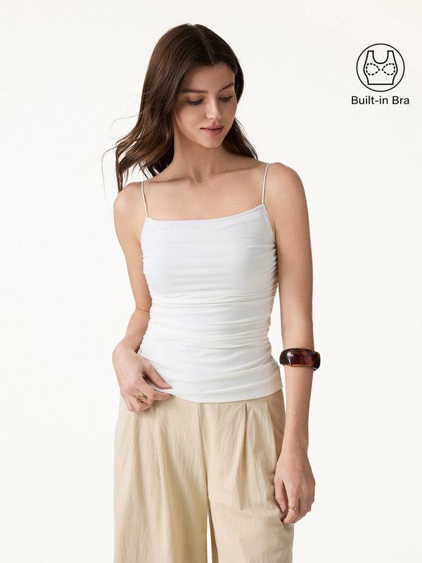 OGLmove Square Neck Ruched Spaghetti Bra Top White XS
