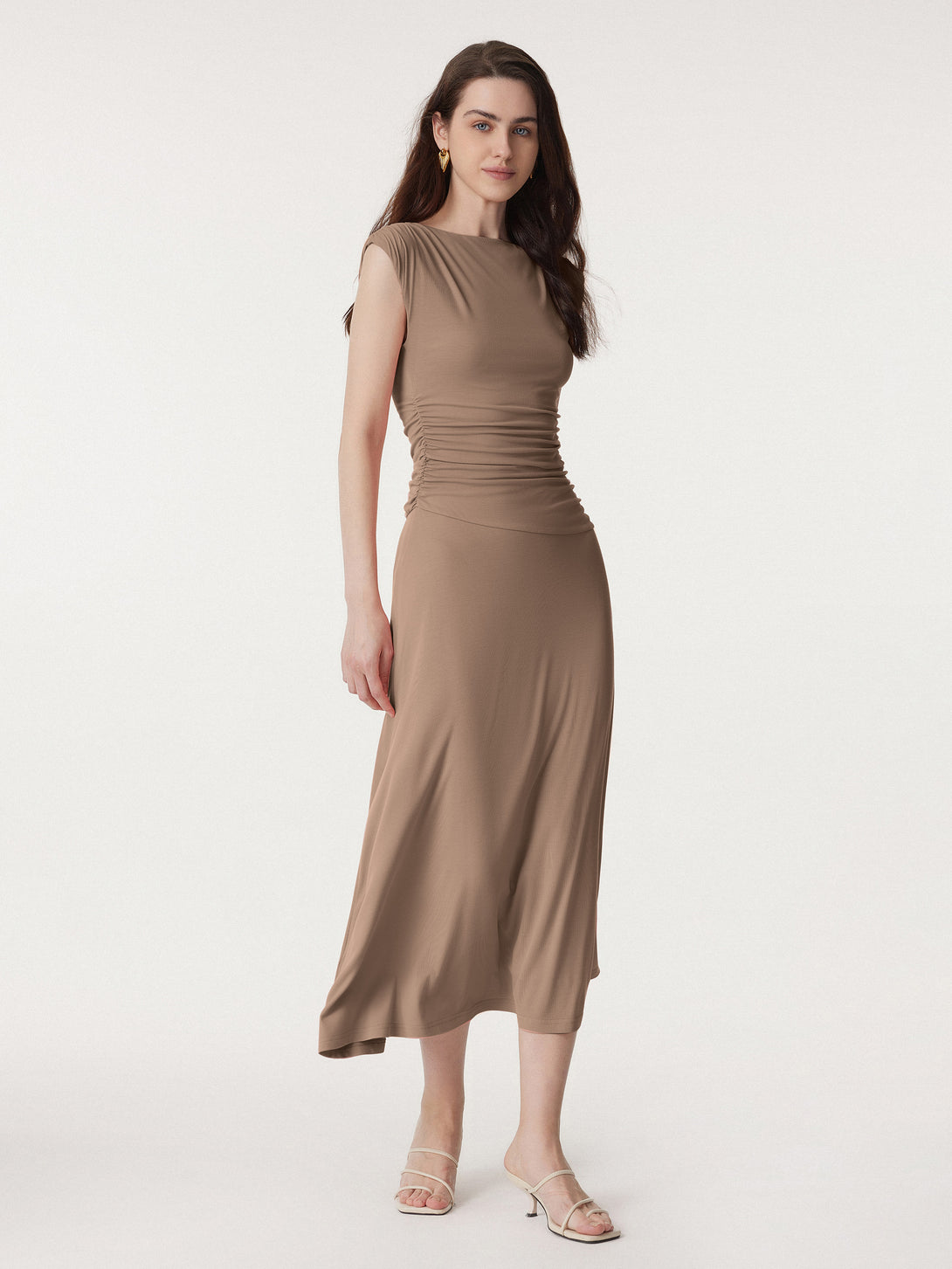 Breezy Cooling Side Ruched Maxi Dress Iced Mocha XS