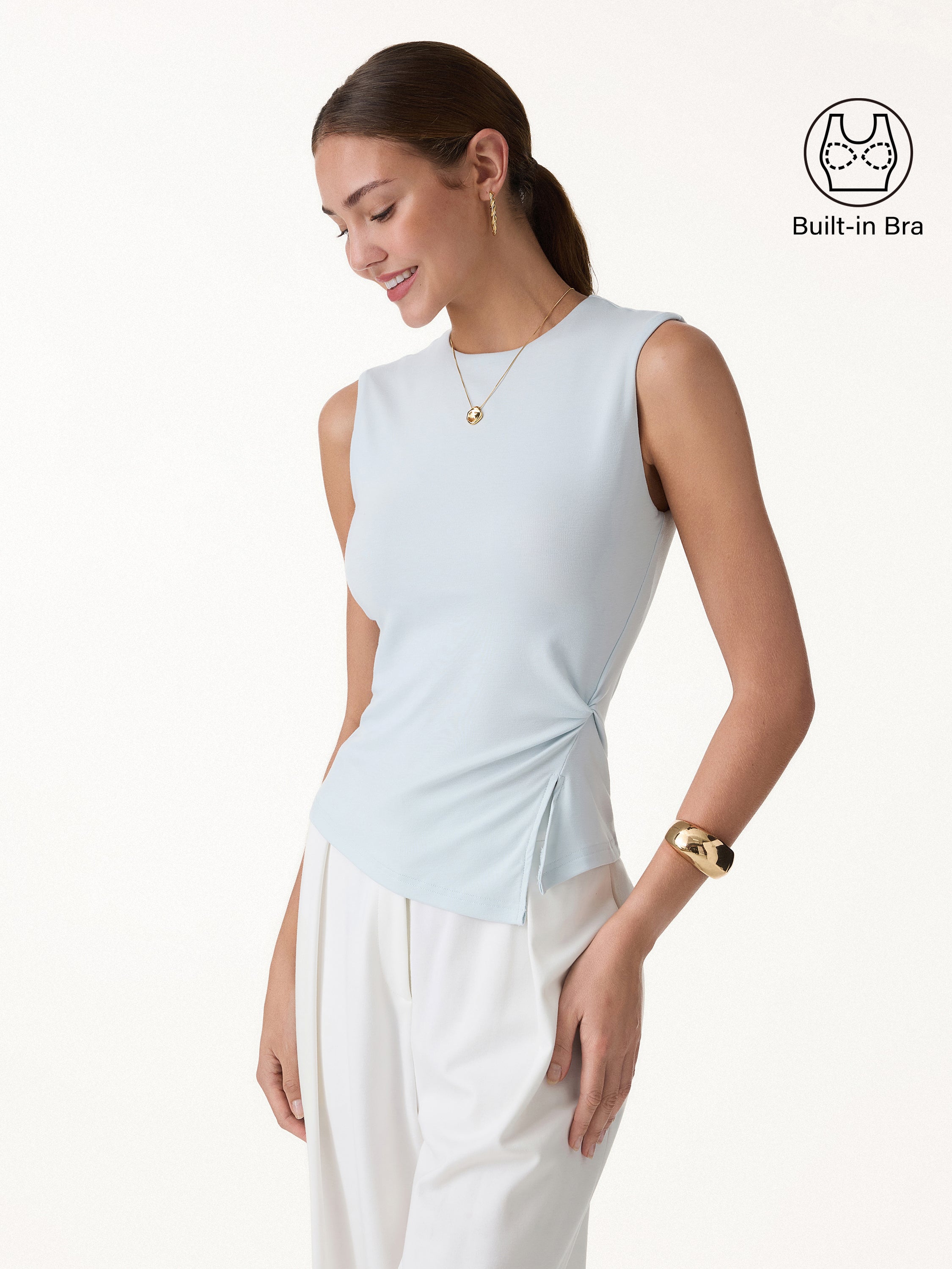 CoolTouch Round Neck Twisted Bra Tank Slit