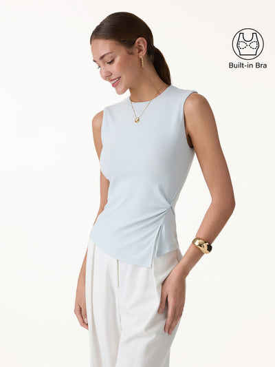 OGLmove CoolTouch Round Neck Twisted Bra Tank with Slit Icy Whisper Blue XS