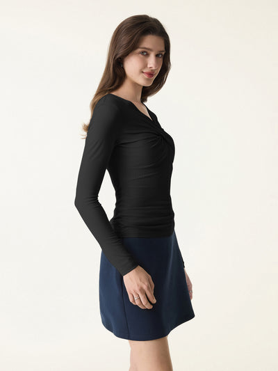 SkinKiss Twisted V-Neck Long Sleeve Top Black XS