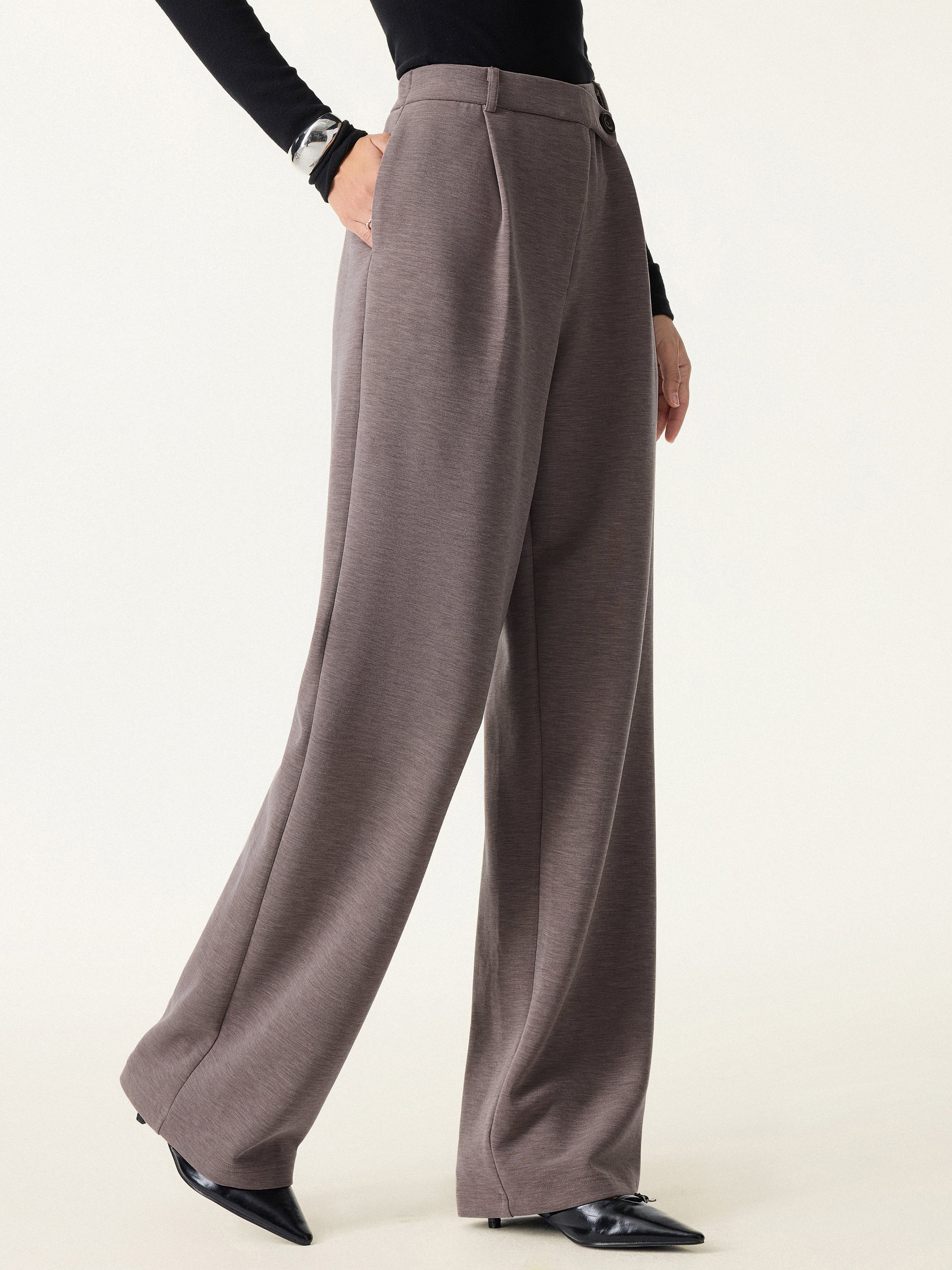 OGL Cozy Warm High Rise Slanted Fly Front Wide Leg Pants – OGLmove