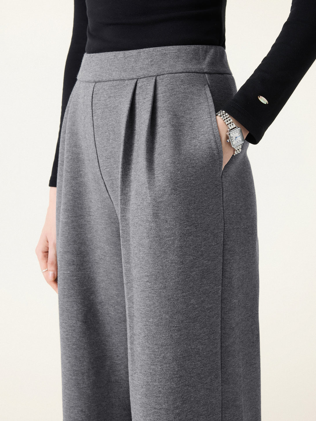 Cozy High Rise Wide Leg Tucked Pull-on Pants with Pockets