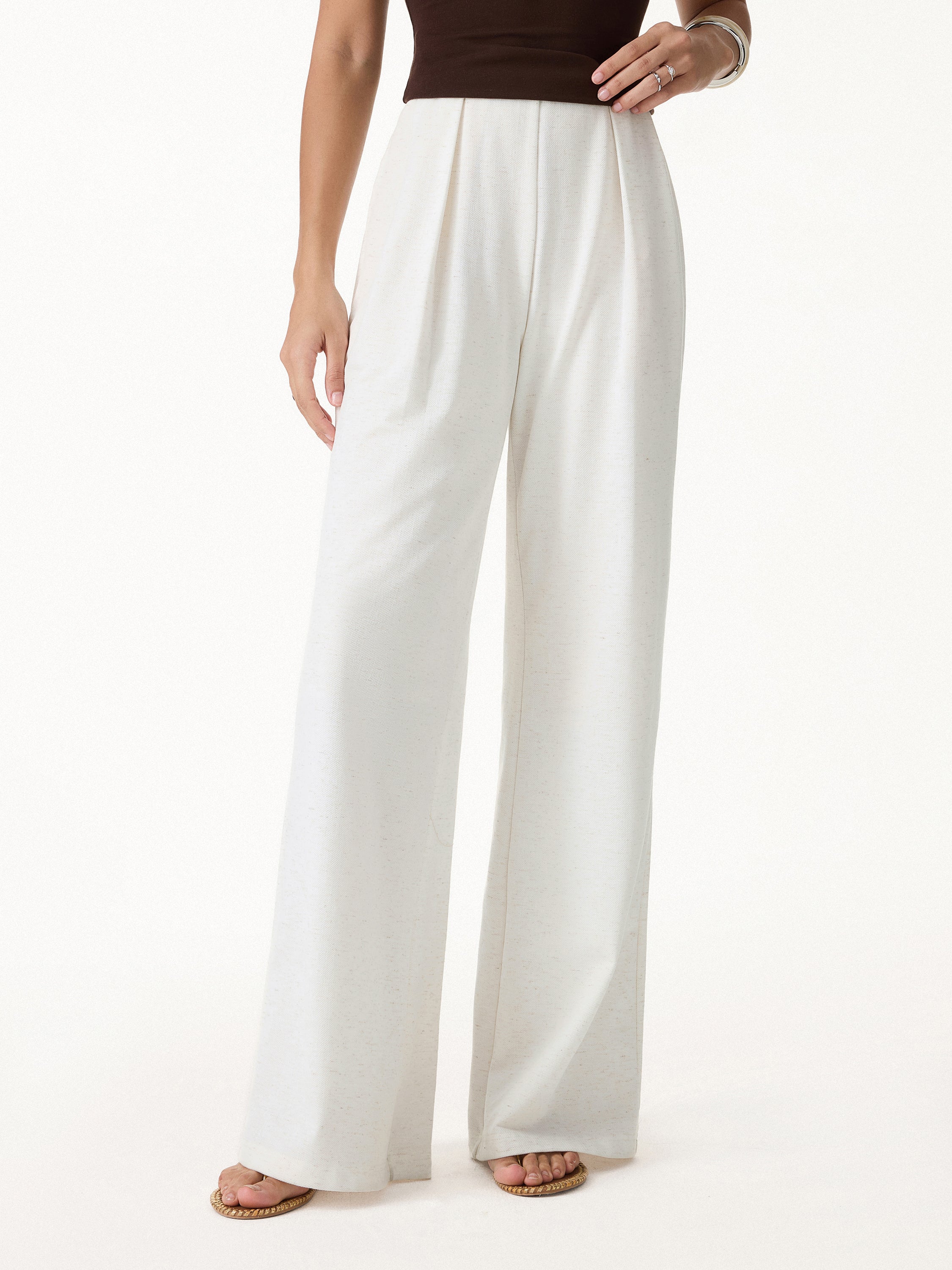 Airy Stretch Linen Like Wide Flare Pant Pockets