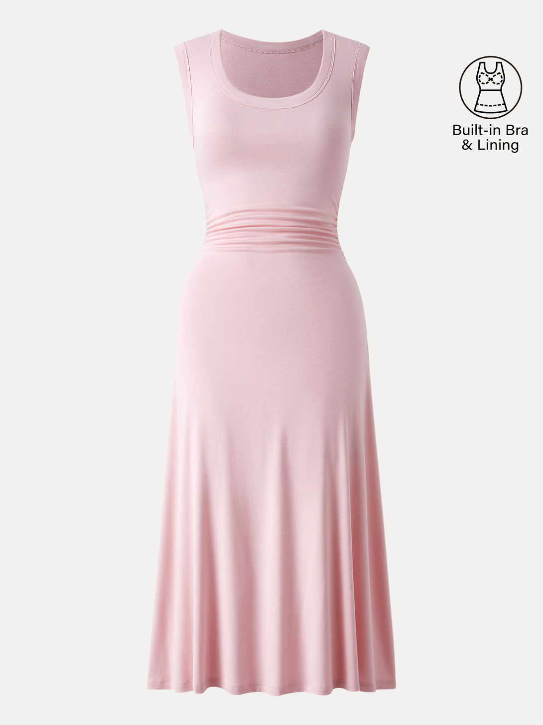 Scoop Neck Side Ruched New Airy Brami Midi Dress