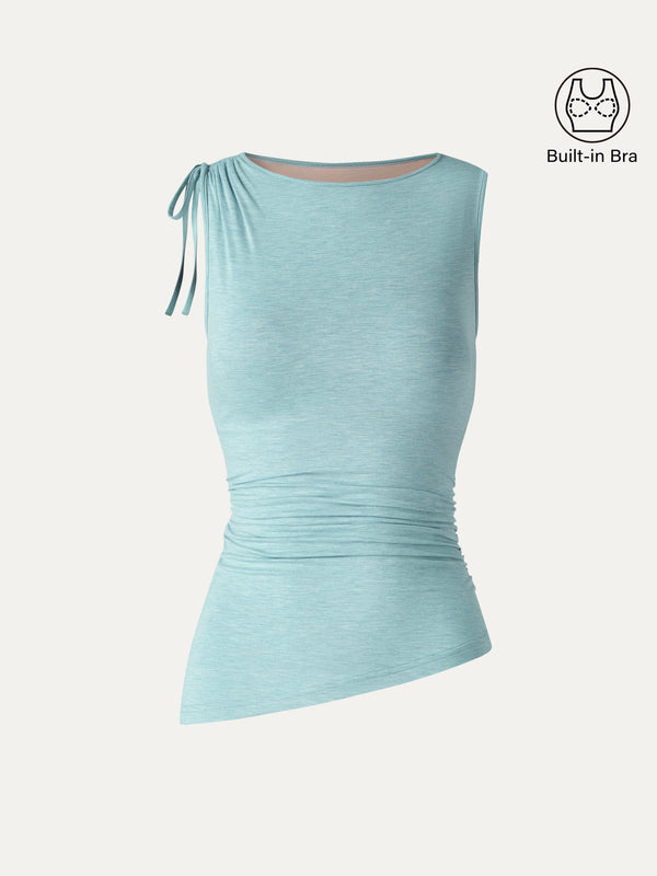 OGLmove Bamboo Heathered Boatneck Ruched Bra Top