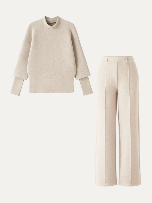 OGLmove 2Pcs Set Mockneck Top & High Waisted Straight Leg Pull On Pant