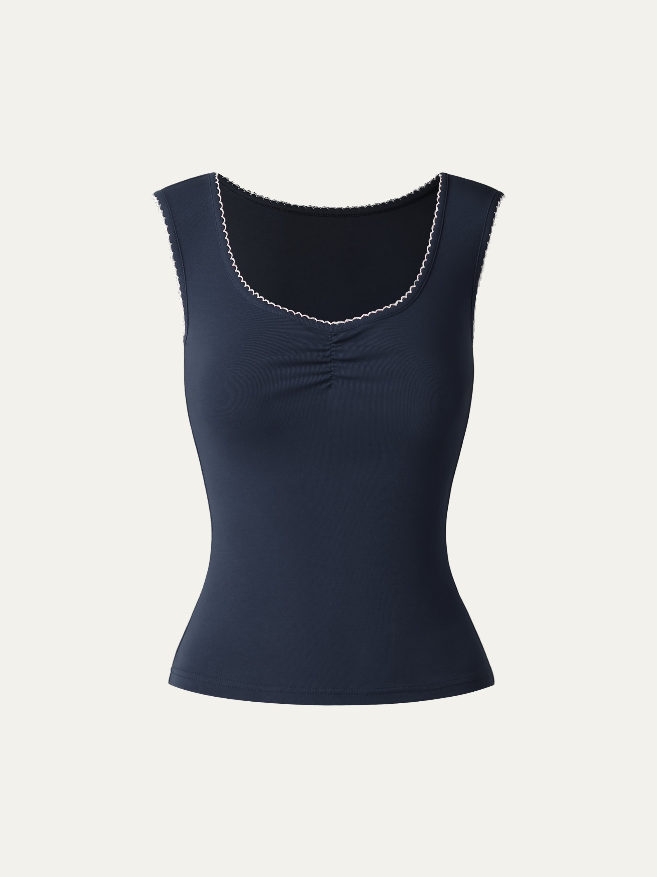 Fresh Cotton Trimming Top - Navy