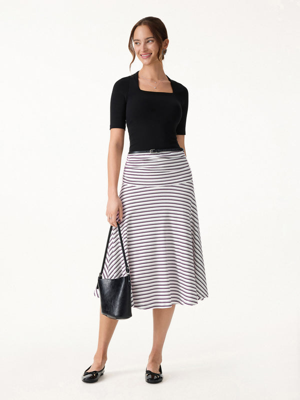 OGLmove Flowy Striped Circle Flare Ruched Midi Skirt