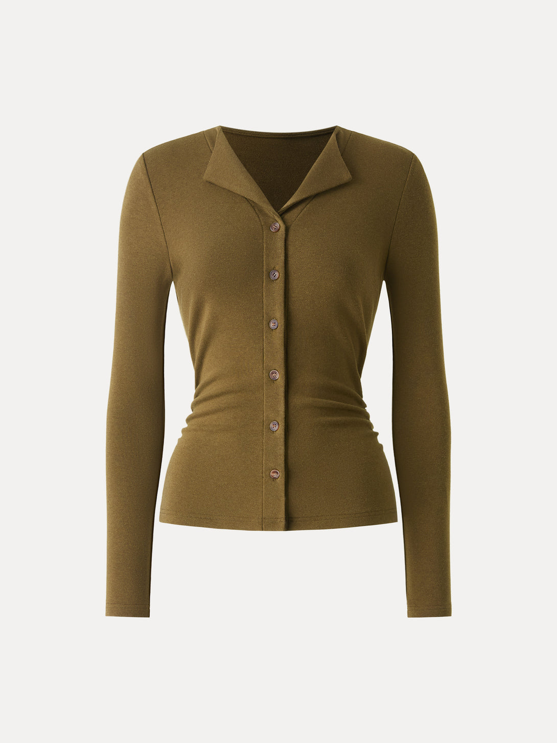 Button Front Side Ruched Top Old Brass XS