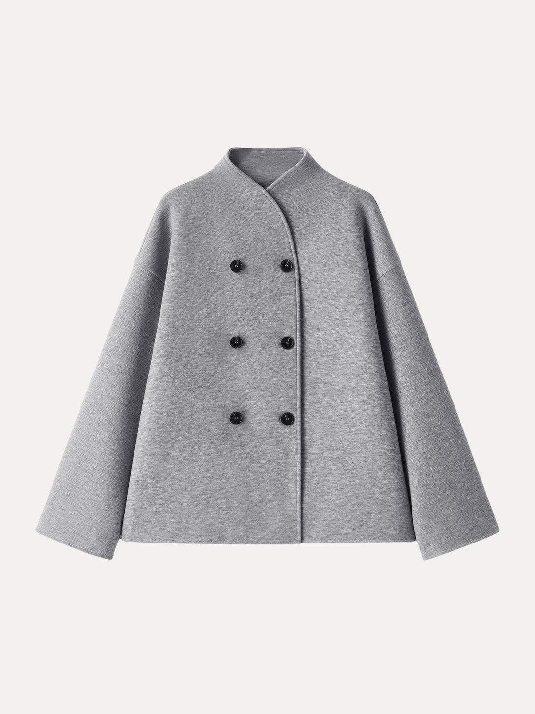 Stand Collar Double-Breasted Knit Jacket with Pockets