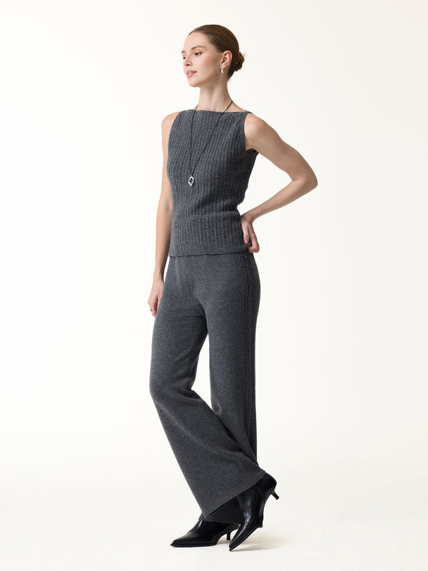 OGLmove 2Pcs Set Sleeveless Cable-Knit Sweater Tank & Drawstring Wide-Leg Knit Pants