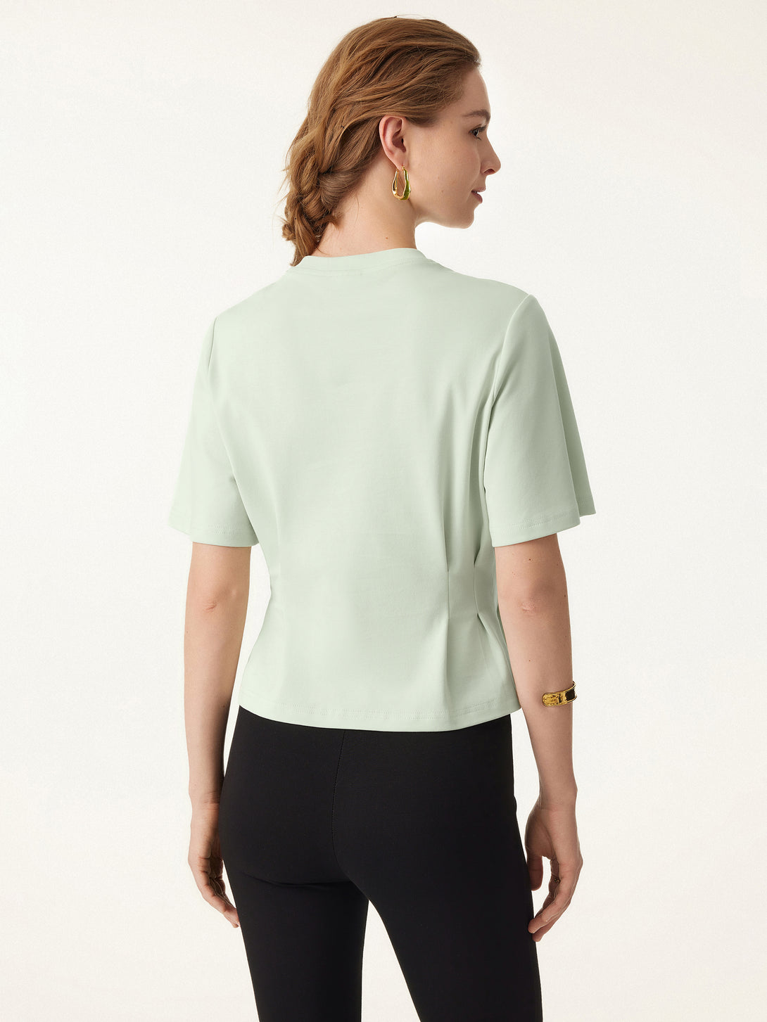 2Pcs Set Crewneck Cinched Waist Tee & Sandwashed Tucked Tee