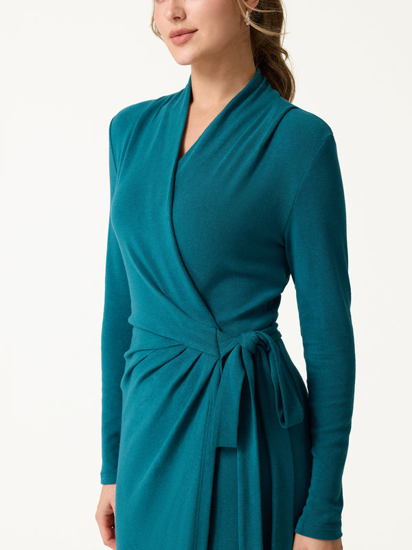 OGLmove Eco-Mousse® Classic Long Sleeve Midi Wrap Dress Deep Water XXS