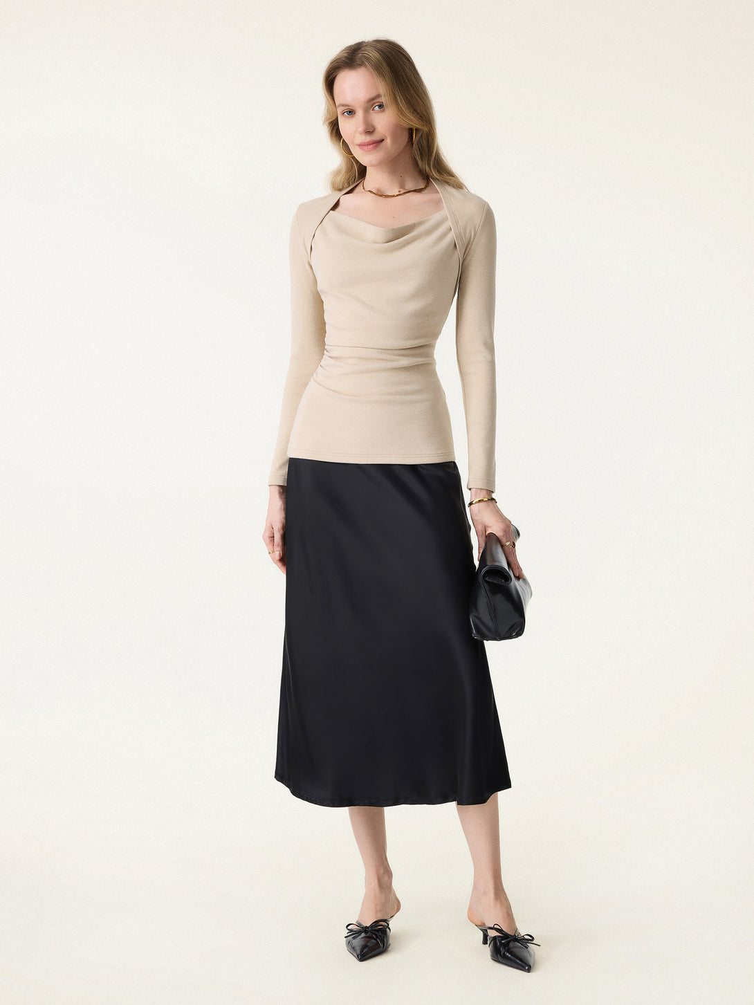 LiteWarm Cowl Neck Ruched Waist Top