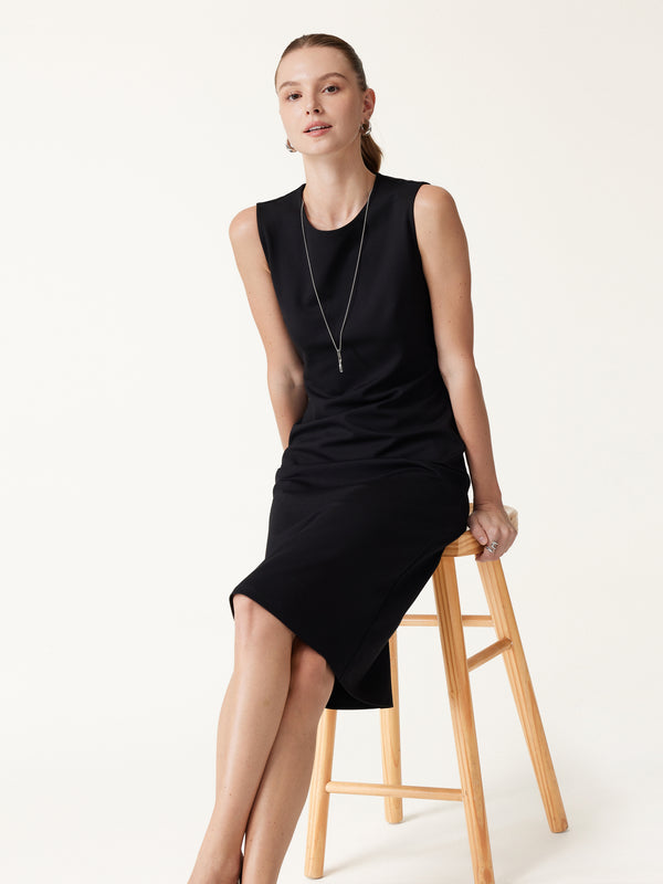 OGLmove Ponte Round Neck Column Midi Dress Pure Black XXS
