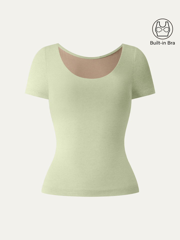 Scoop Neck Short Sleeve Cotton New Airy Brami Pistachino XS