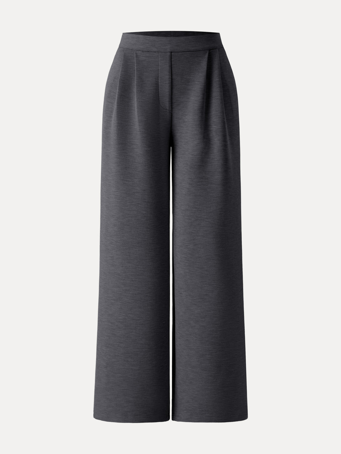 Cozy High Rise Wide Leg Tucked Pull-on Pants with Pockets Regular Heather Black
