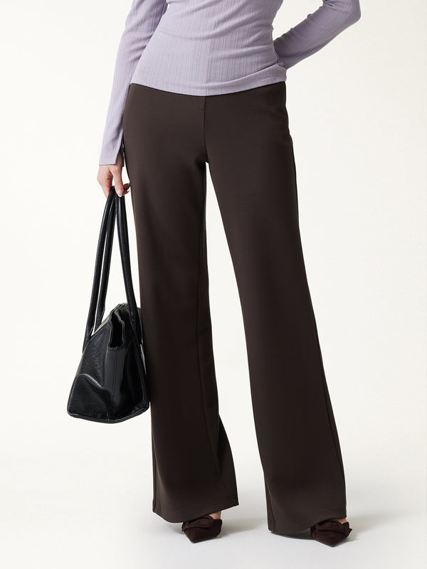 OGLmove Bamboo-Blend High-Rise Wide-Leg Pants with Pockets Regular Black Chocolate Brown