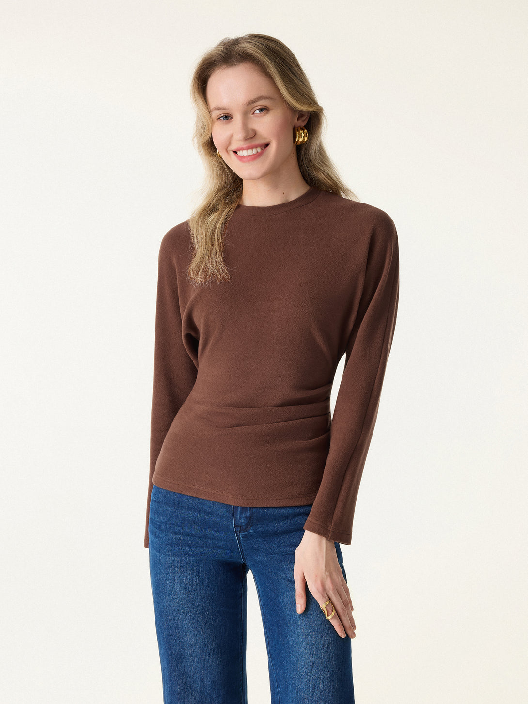 MaxWarm Crewneck Tucked Waist Batwing Sleeve Top Sweet Hazelnut XS