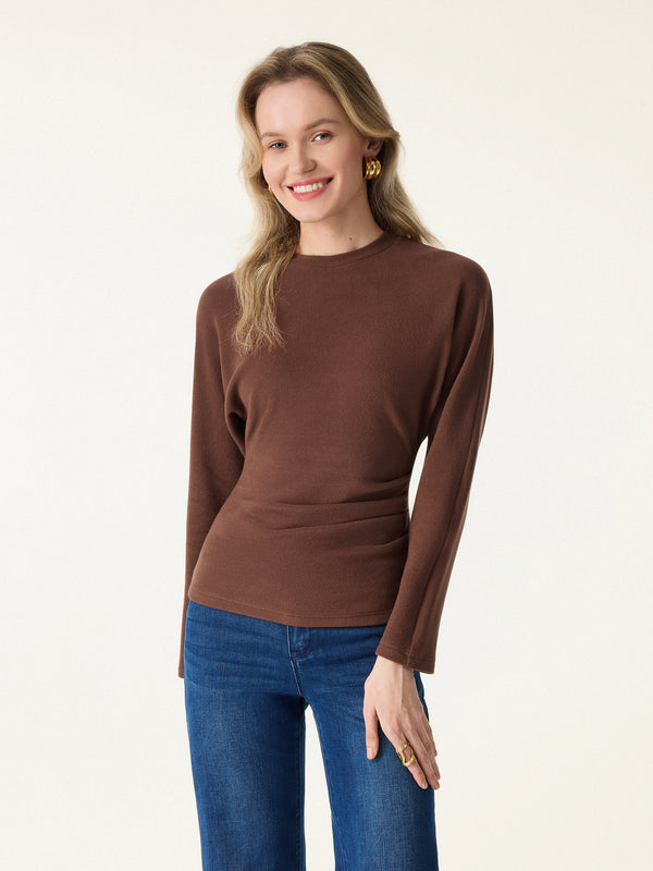MaxWarm Crewneck Tucked Waist Batwing Sleeve Top Sweet Hazelnut XS