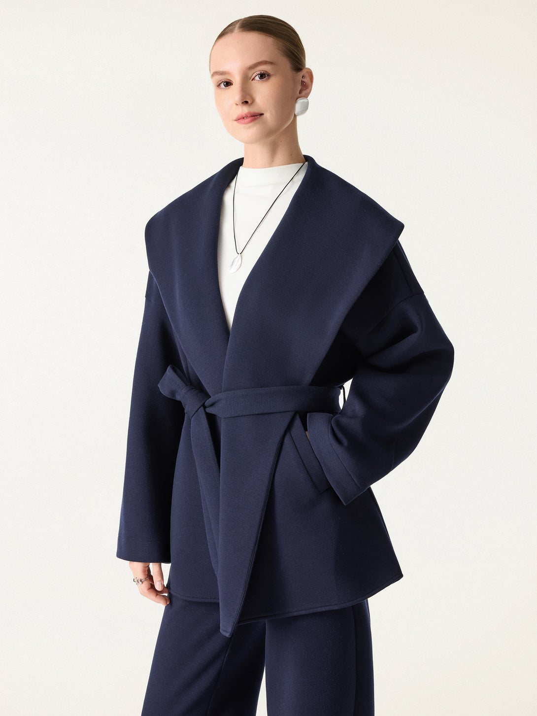 Belted Shawl Collar Robe Jacket with Pockets