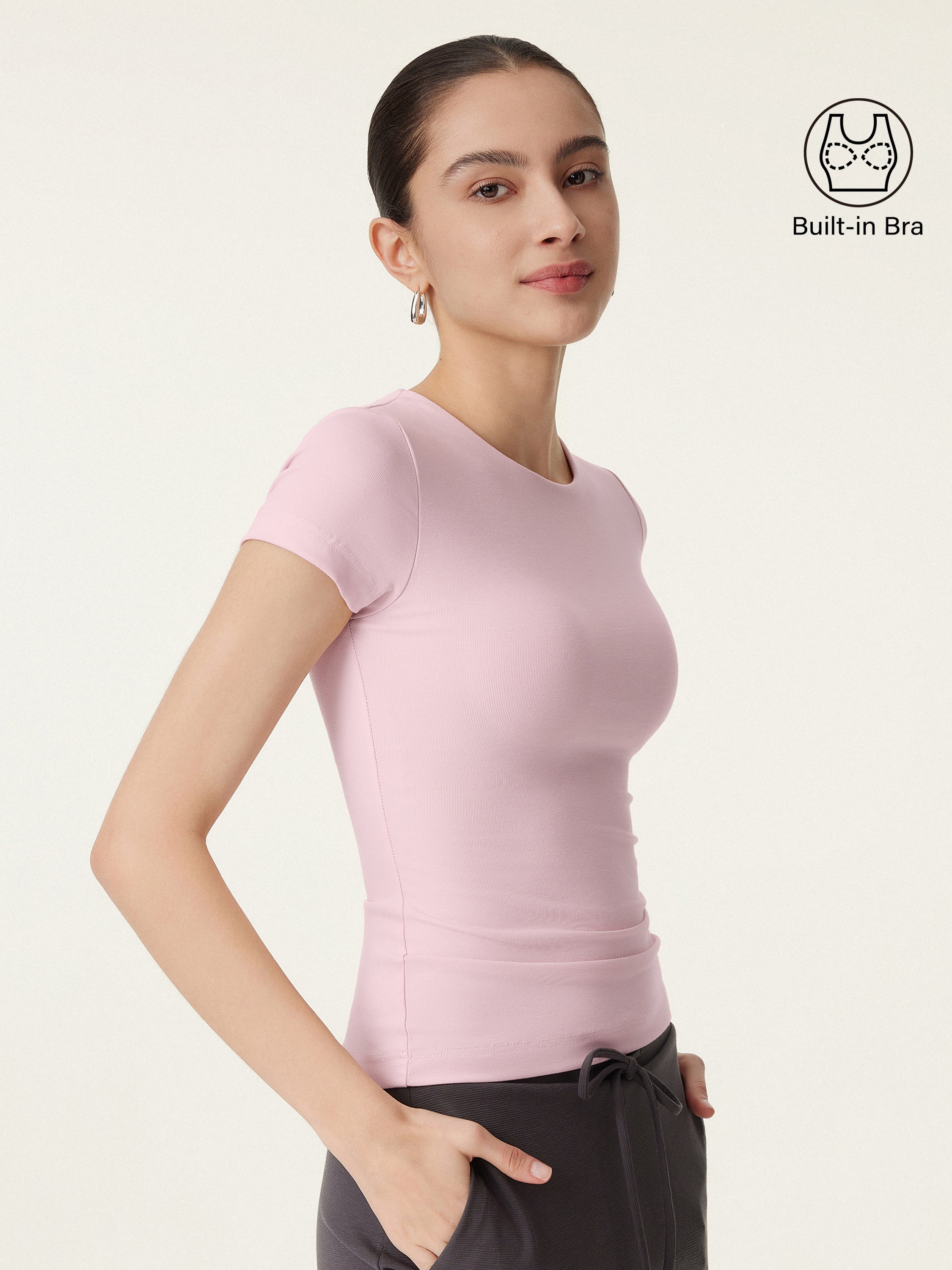 Crewneck Slimming Short Sleeve Airy Bra Top