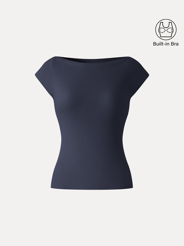 OGLmove Plantive Boatneck Cap Sleeve Bra Top