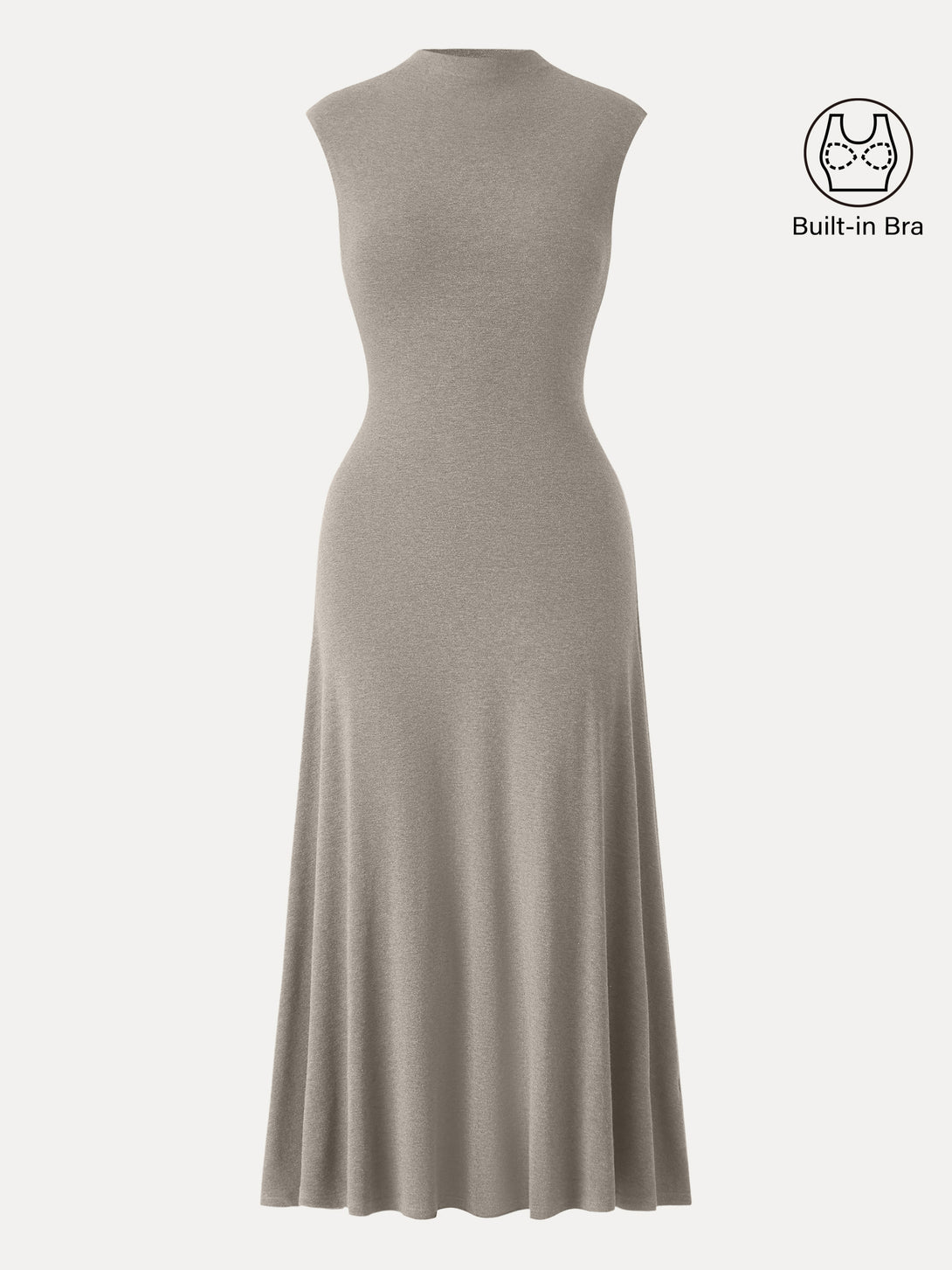 Light Warm Mockneck Wide Shoulder Midi Brami Dress Griege XS