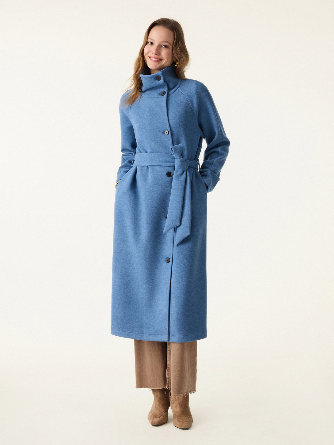 FuzzLuxe Belted Tunnel Neck Button Front Coat