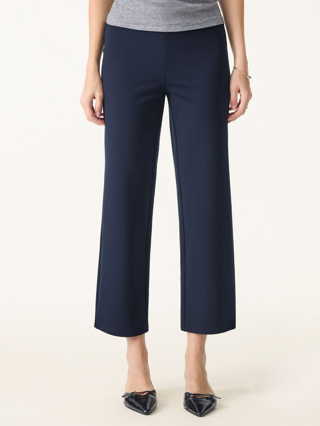 4-way Stretch Mid Rise Cropped Straight Pull-on Pants with Pockets