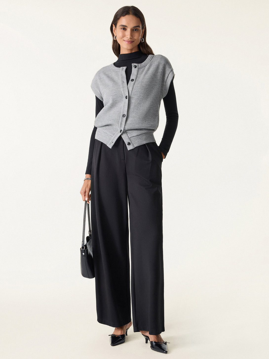 Cozy Crewneck Button Front Vest with Banded Hem