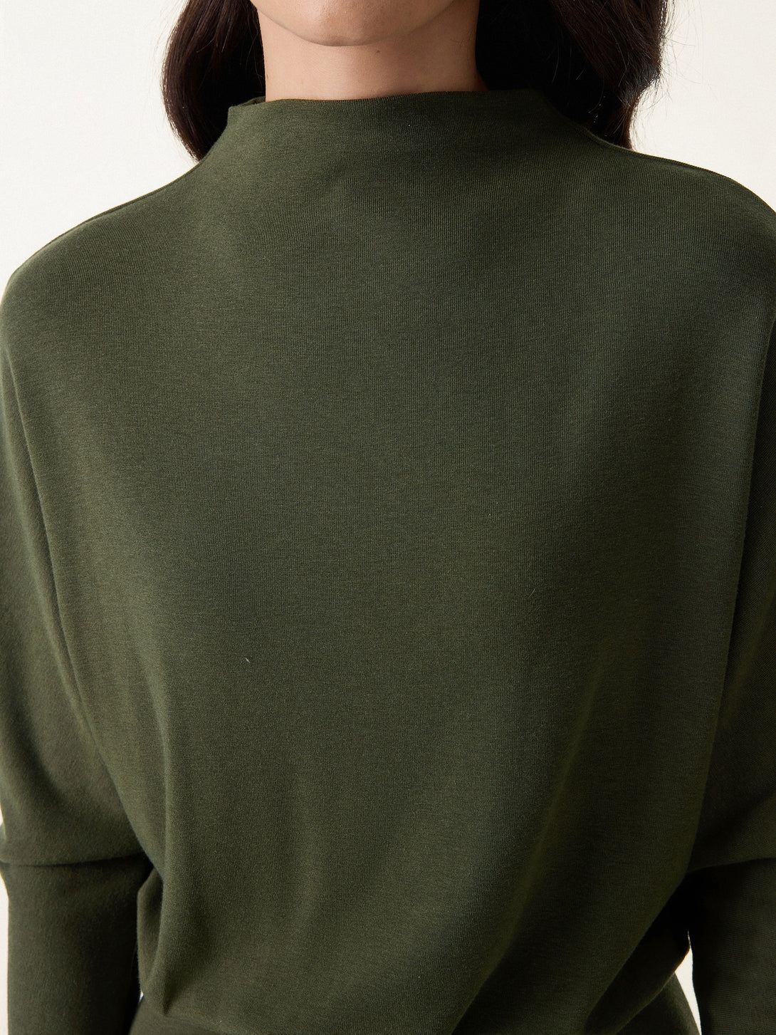 Mockneck Batwing Sleeve Cinched Waist Midi Dress