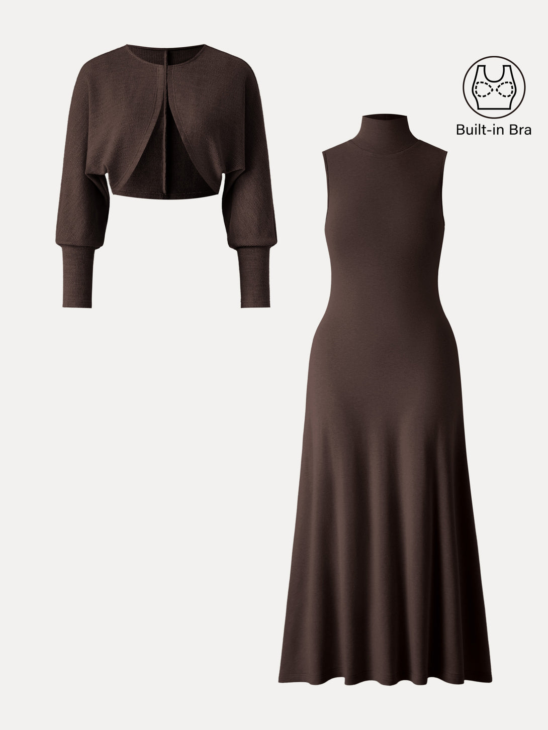 ProWarm Turtleneck Sleeveless Brami Dress with Cardigan Espresso Shut XS
