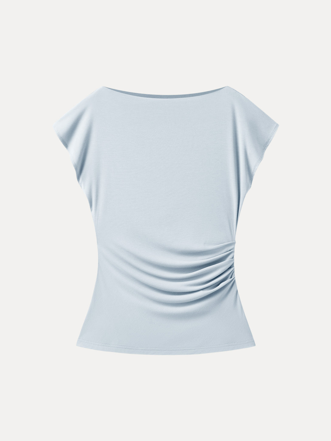 Boatneck Flutter Sleeve Side Tucked Long Tee