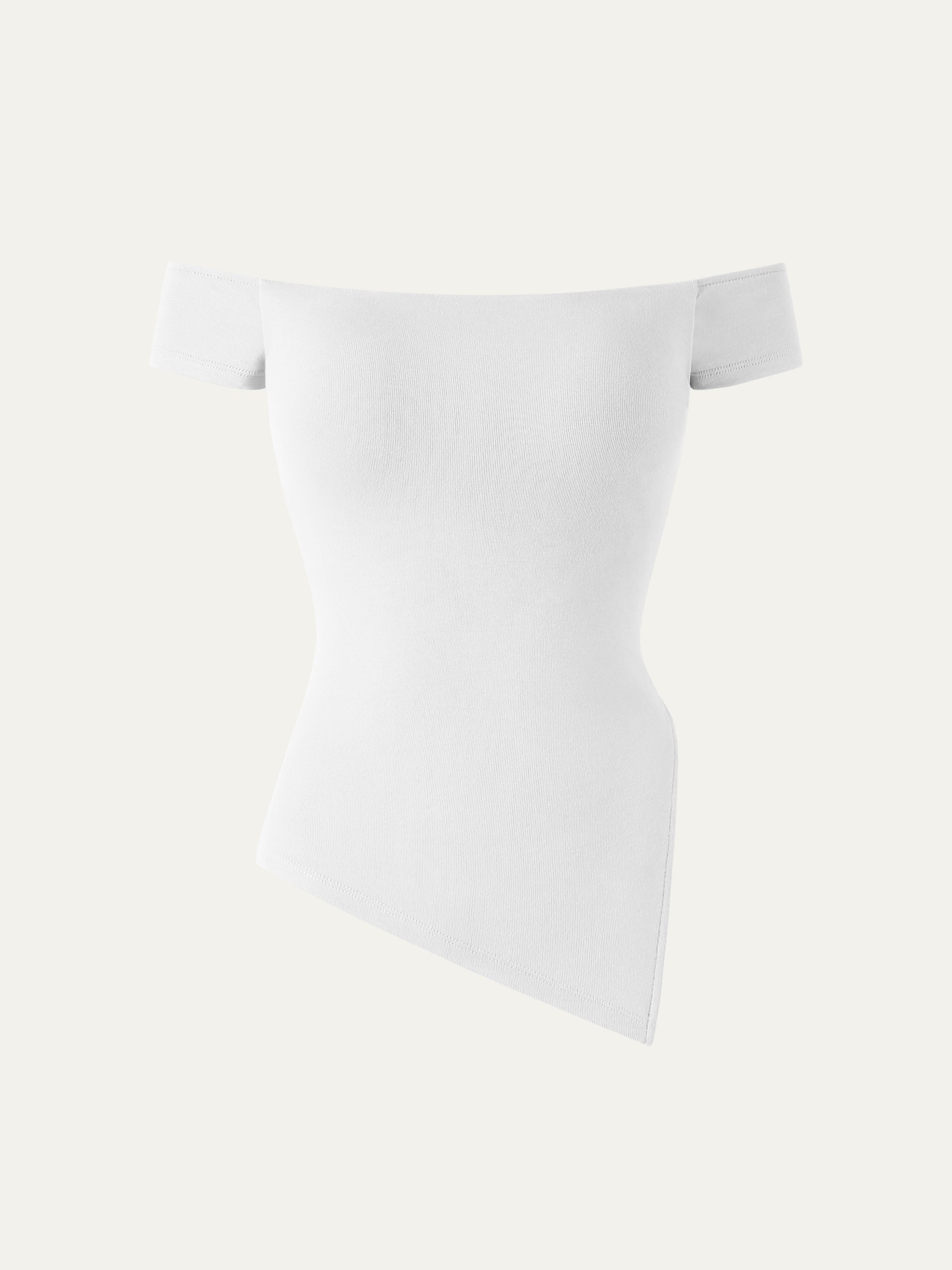 Cold Shoulder Angled Hem Brami Top - White