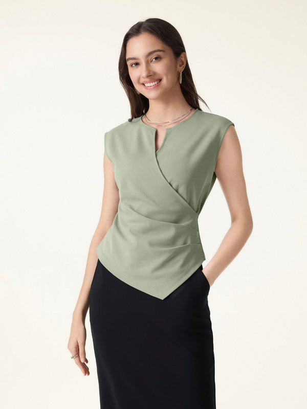 OGLmove Surplice Wide Shoulder Tucked Angled Tank Top