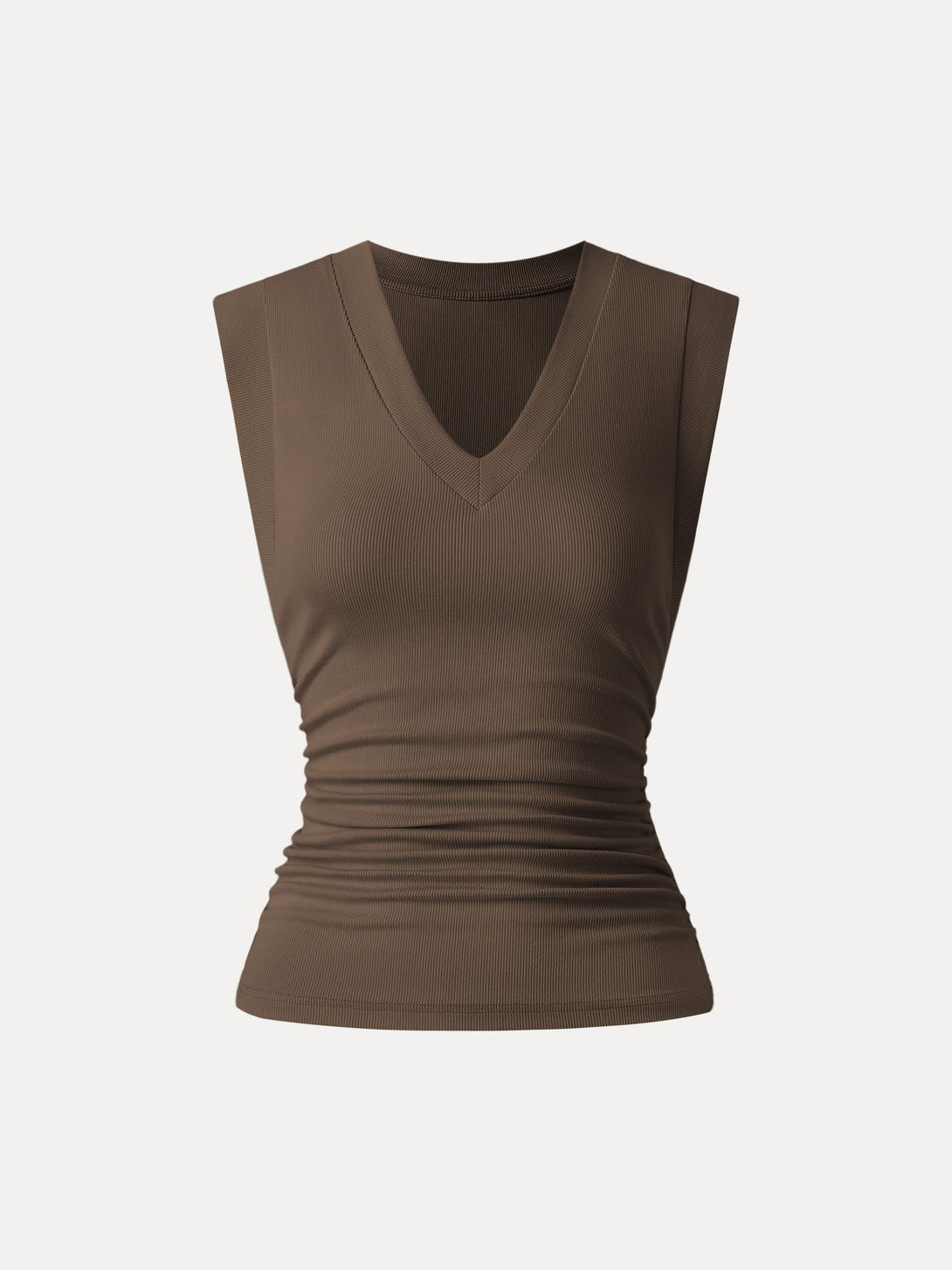 Stretch Cotton V-neck Side Ruched Muscle Brami Top