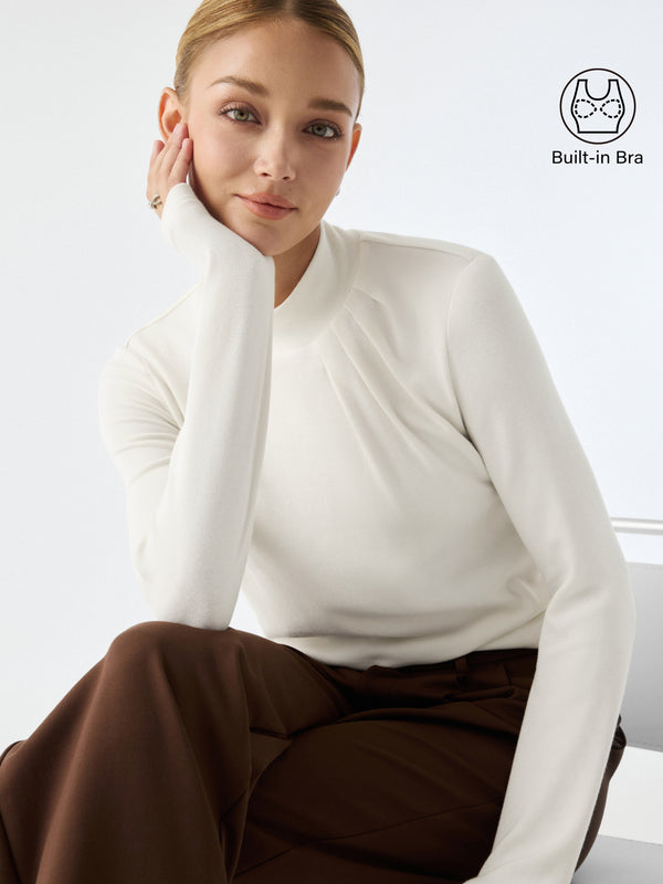 OGLmove LiteWarm Mock Neck Tucked Built-In Bra 3.0 Top Off White XXS
