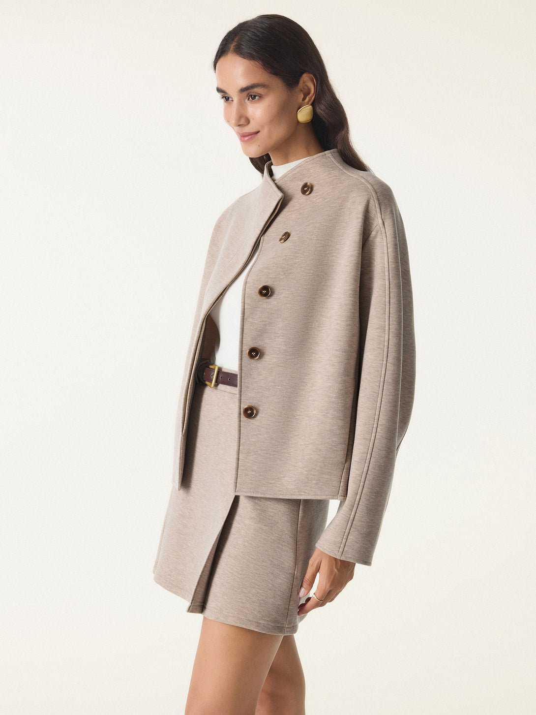 Minimalist Stand Collar Cropped Jacket with Pockets