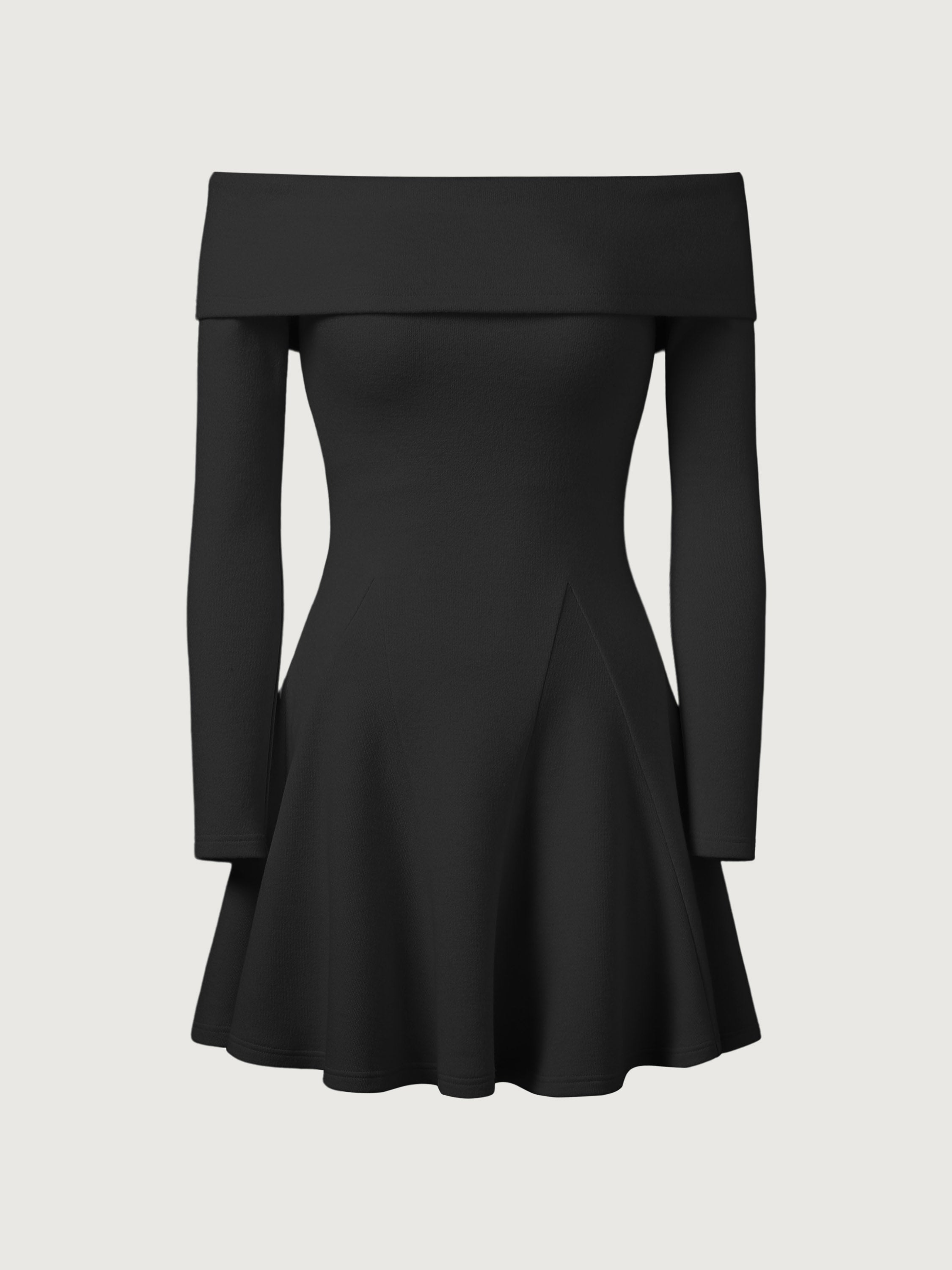 Cashsoft Long-Sleeve Off-The-Shoulder Brami Flounce Dress - Black