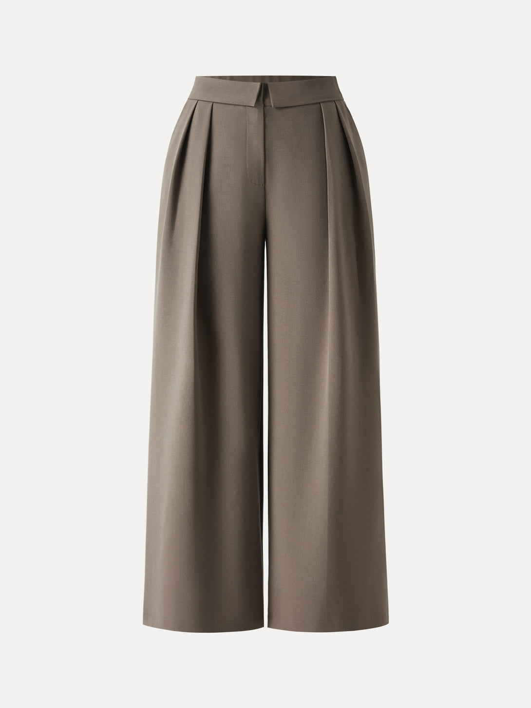 Fold-Over Pleated Midi Rise Wide Leg Trousers with Pockets Petite Materica