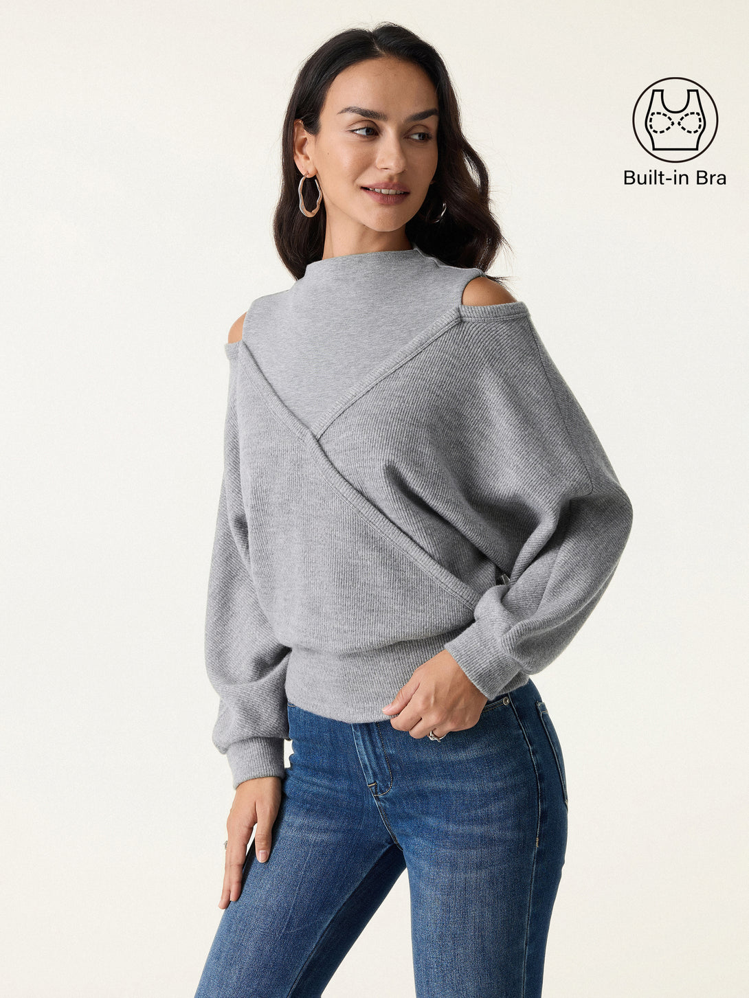 Cozy Mockneck Cutout Shoulder Surplice Brami