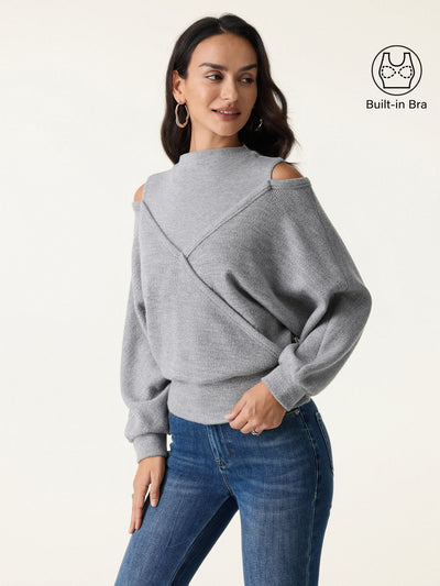 Cozy Mockneck Cutout Shoulder Surplice Brami